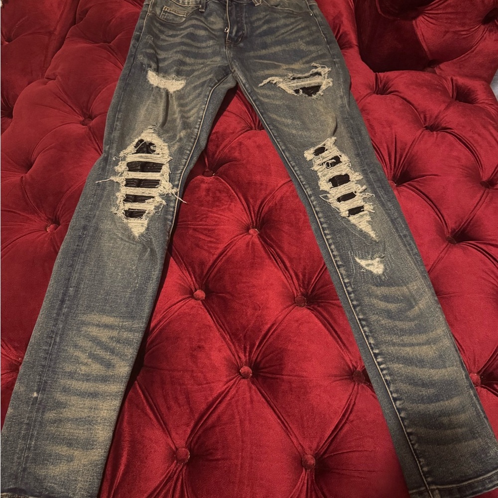 AMIRI Ripped Skinny Jeans - Dark Blue
